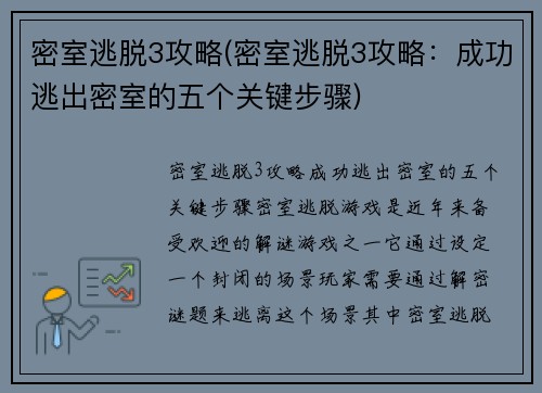 密室逃脱3攻略(密室逃脱3攻略：成功逃出密室的五个关键步骤)